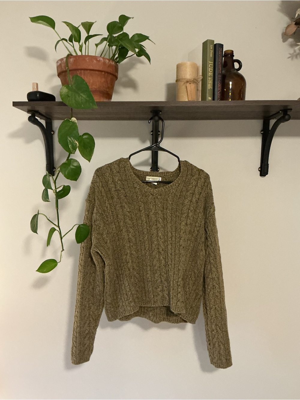 G.H. Bass & Co. Olive Green Cable-Knit Crewneck Sweater